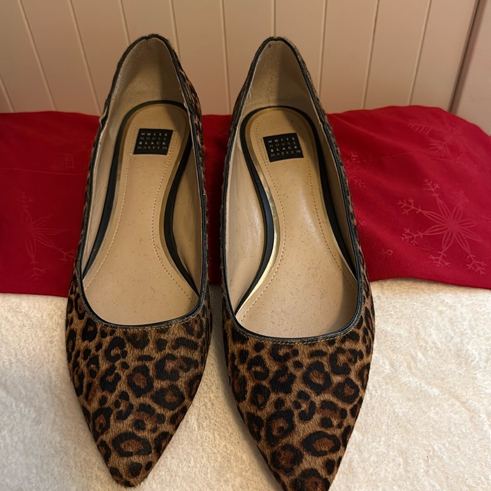 White House Black Market Black and Brown Leopard Flats